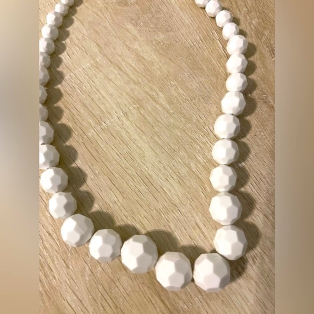 White Graduated Multifaceted Bead Long Necklace